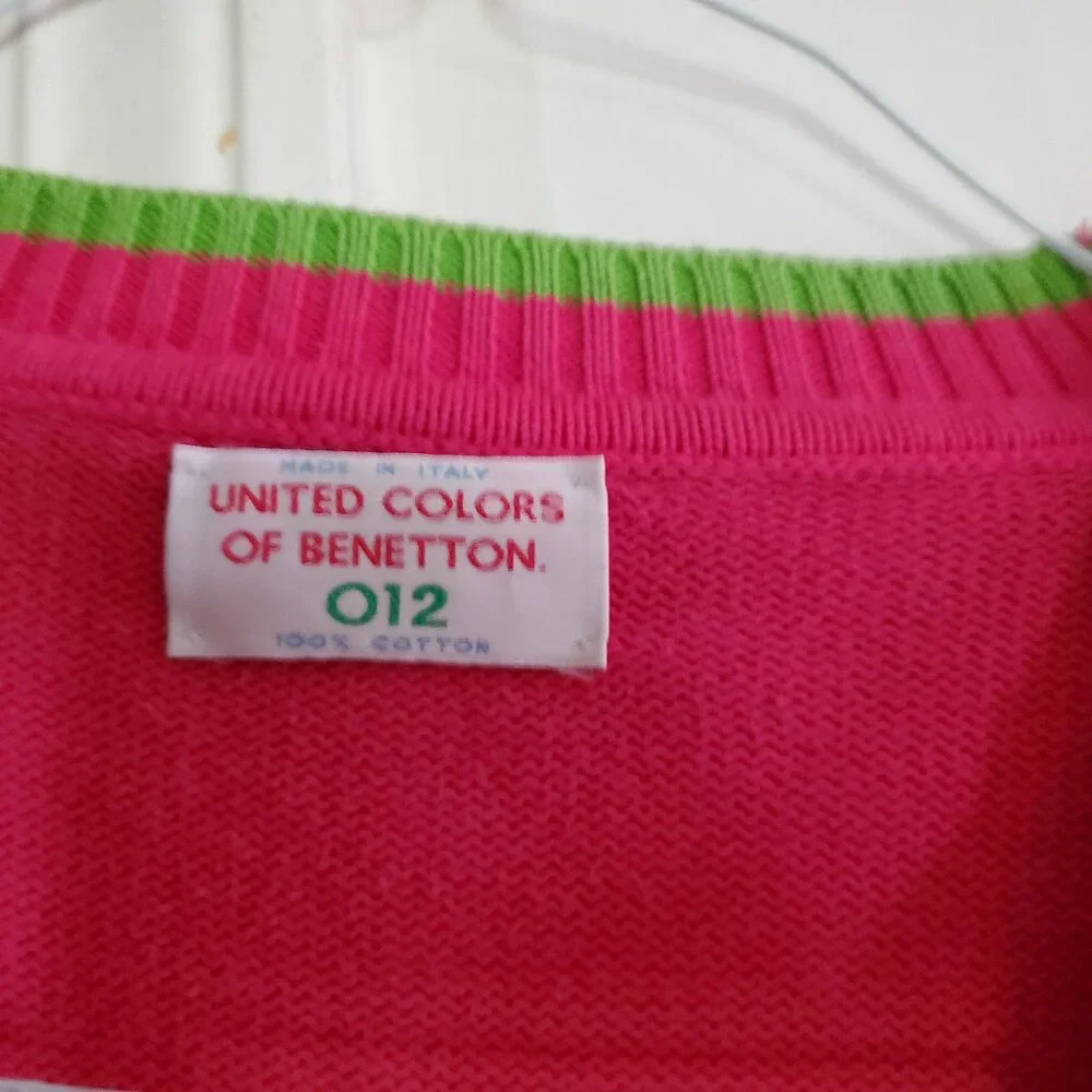 United Colors of Benetton Hot Pink Lime Cardigan Vintage - Picture 2 of 5